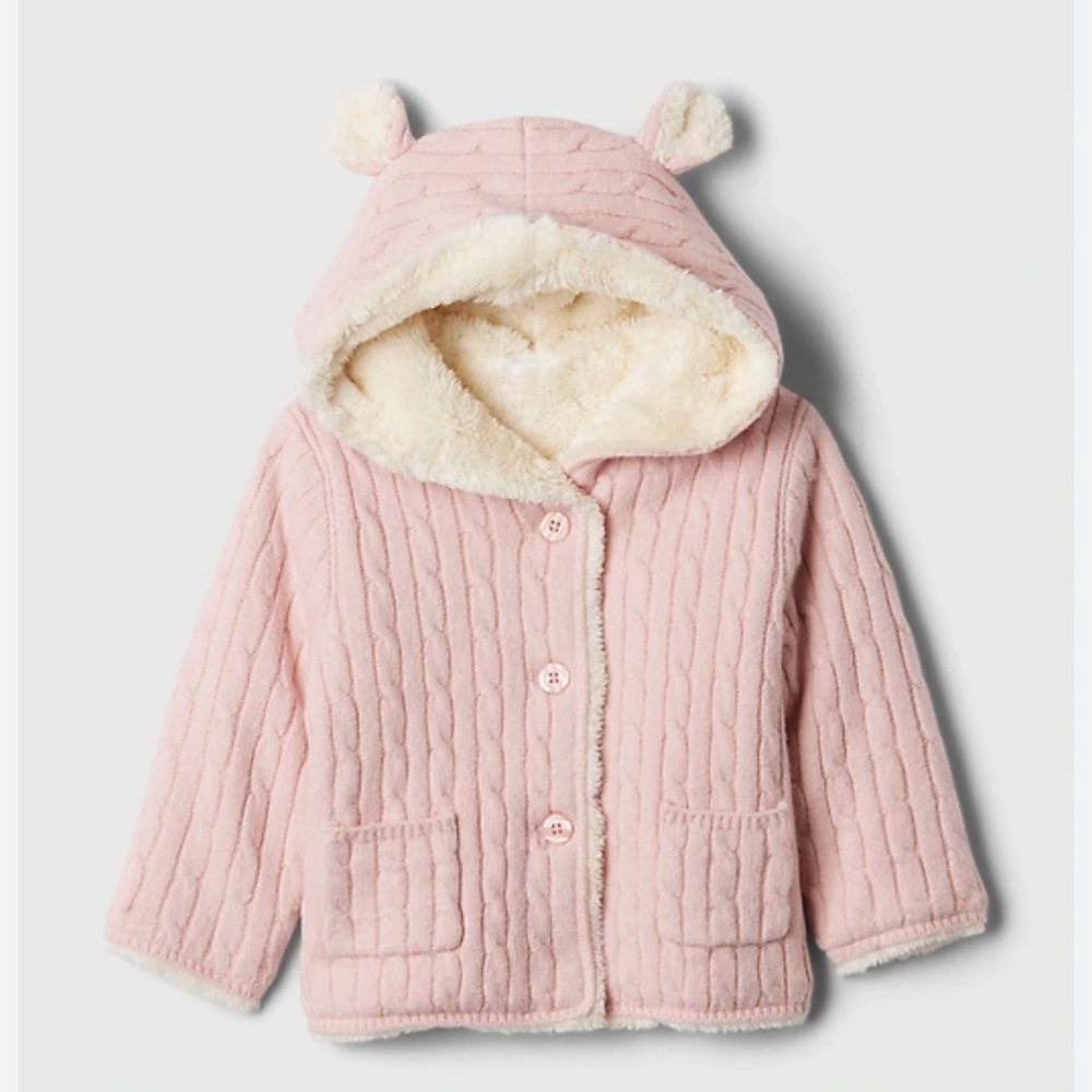 Gap babygirl pink cable-knit sweater cardigan with cozy sherpa lining 6-12m